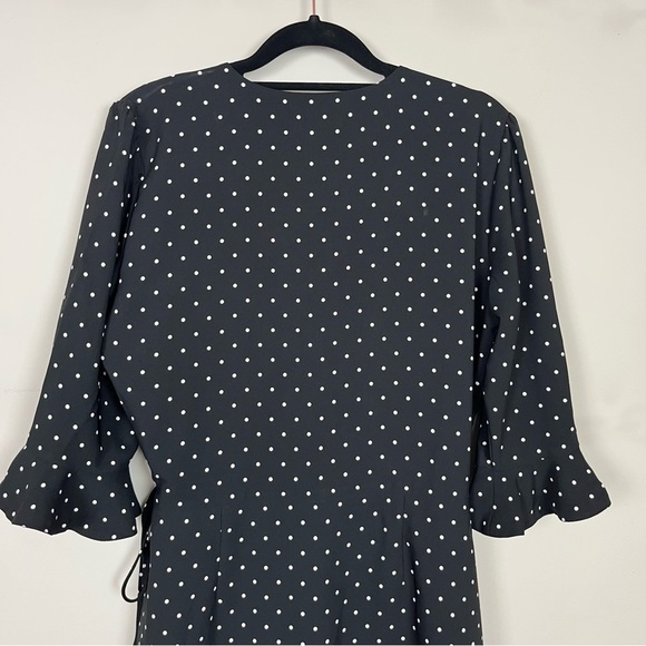 LOFT WRAP POLKA DOT MINI DRESS ROMPER WITH SLEEVES BLACK AND WHITE SIZE 2 - Picture 9 of 16